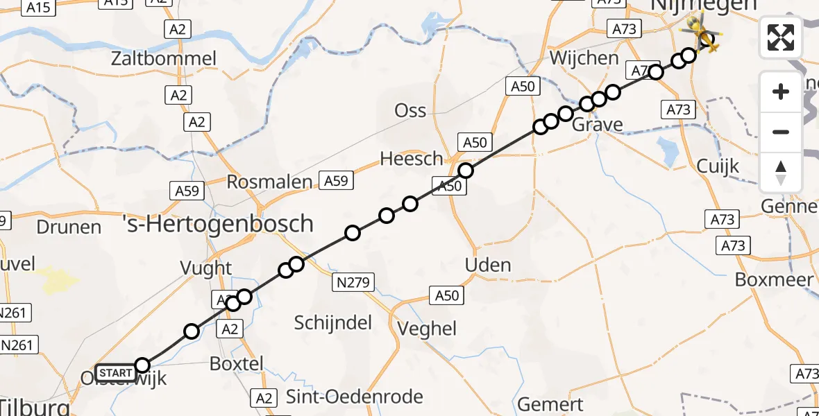 Vluchtroute Traumahelikopter Oisterwijk - Radboud University Medical Center Heliport, 30 juni 2026, 13:52