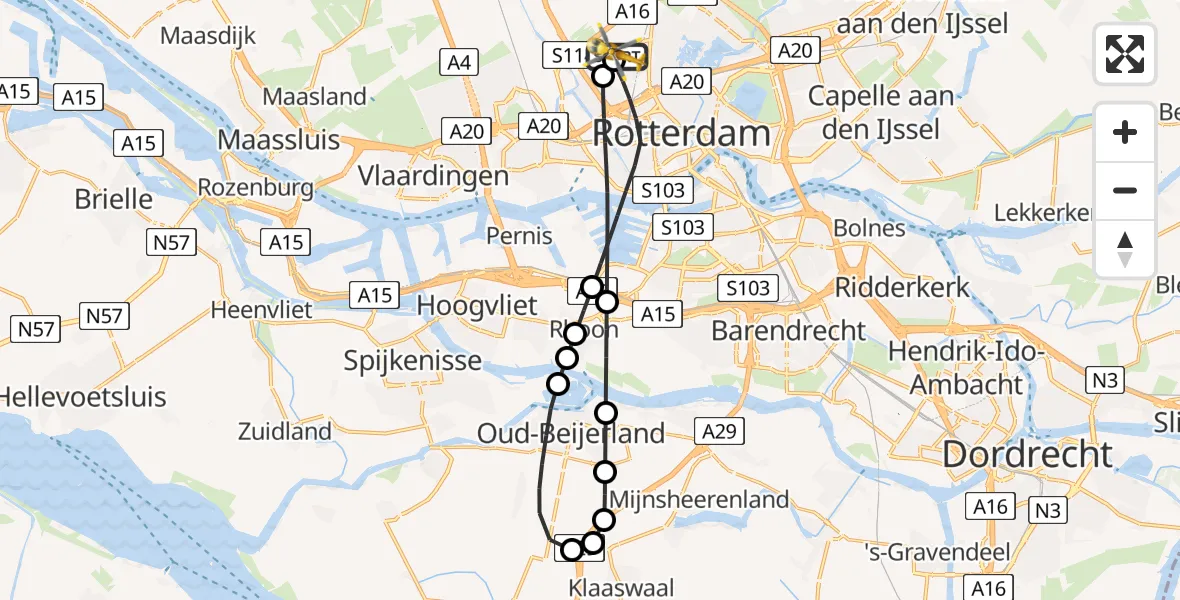 Vluchtroute Traumahelikopter Rotterdam The Hague Airport - Rotterdam The Hague Airport, 30 juni 2026, 14:04