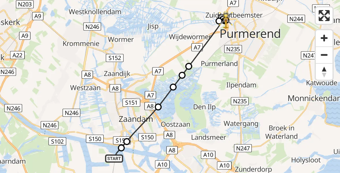 Vluchtroute Traumahelikopter Amsterdam Heliport - Beemster, 30 juni 2026, 14:07