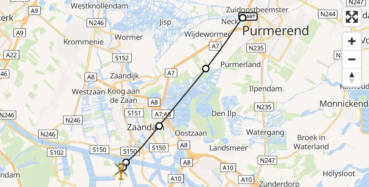 Vluchtroute Traumahelikopter Zuidoostbeemster - Amsterdam Heliport, 30 juni 2026, 14:24