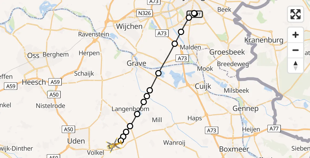 Vluchtroute Traumahelikopter Radboud Universitair Medisch Centrum - Vliegbasis Volkel, 30 juni 2026, 14:47
