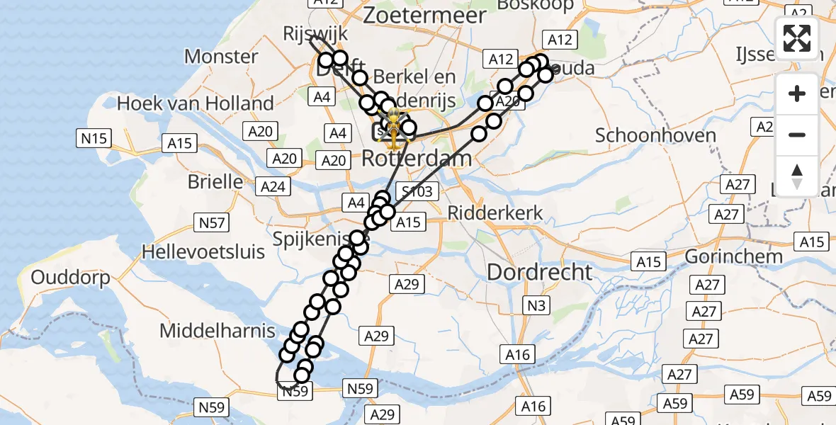 Vluchtroute Traumahelikopter Rotterdam The Hague Airport - Rotterdam The Hague Airport, 30 juni 2026, 16:24