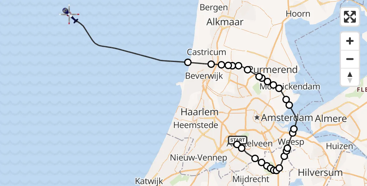Vluchtroute Politiehelikopter Amsterdam Vliegveld Schiphol - Noordzee, 30 juni 2026, 17:01