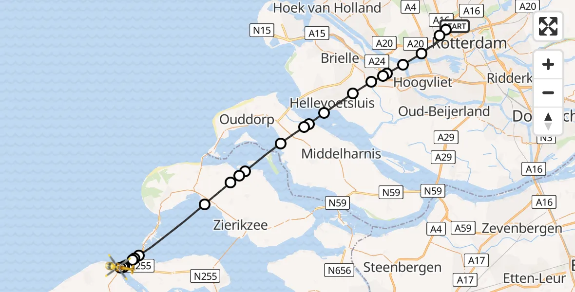 Vluchtroute Traumahelikopter Rotterdam The Hague Airport - Vrouwenpolder, 30 juni 2026, 17:05
