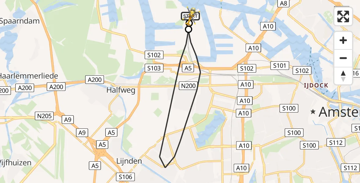Vluchtroute Traumahelikopter Amsterdam Heliport - Amsterdam Heliport, 30 juni 2026, 17:31