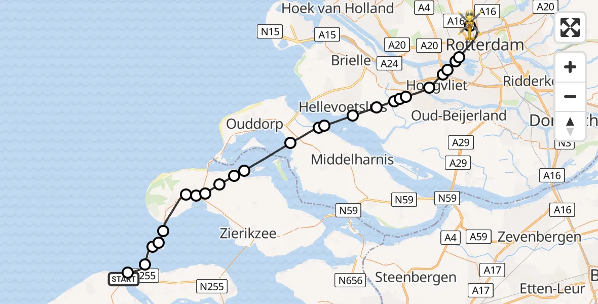 Vluchtroute Traumahelikopter Vrouwenpolder - Rotterdam The Hague Airport, 30 juni 2026, 17:51