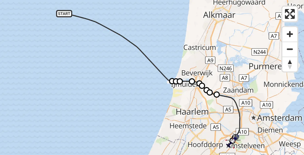 Vluchtroute Politiehelikopter Noordzee - Amsterdam Vliegveld Schiphol, 30 juni 2026, 18:05