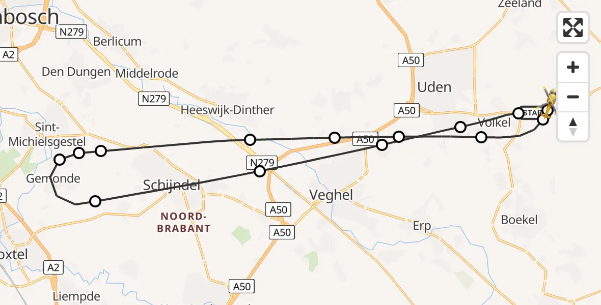 Vluchtroute Traumahelikopter Vliegbasis Volkel - Vliegbasis Volkel, 30 juni 2026, 18:08