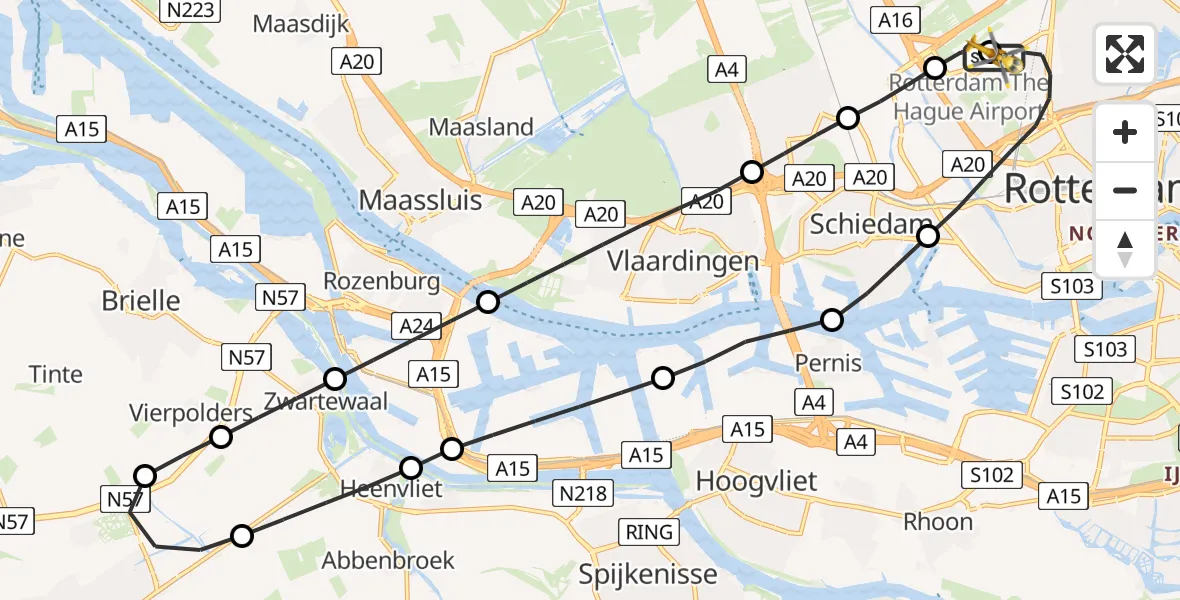 Vluchtroute Traumahelikopter Rotterdam The Hague Airport - Rotterdam The Hague Airport, 30 juni 2026, 20:35