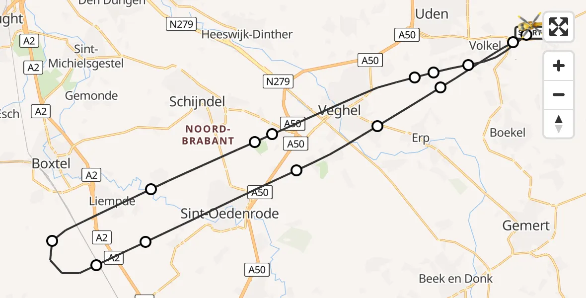 Vluchtroute Traumahelikopter Vliegbasis Volkel - Vliegbasis Volkel, 30 juni 2026, 21:12