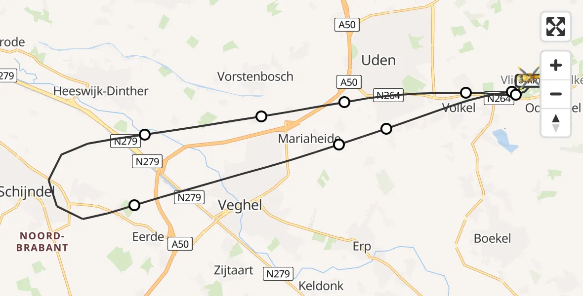 Vluchtroute Traumahelikopter Vliegbasis Volkel - Vliegbasis Volkel, 30 juni 2026, 22:12