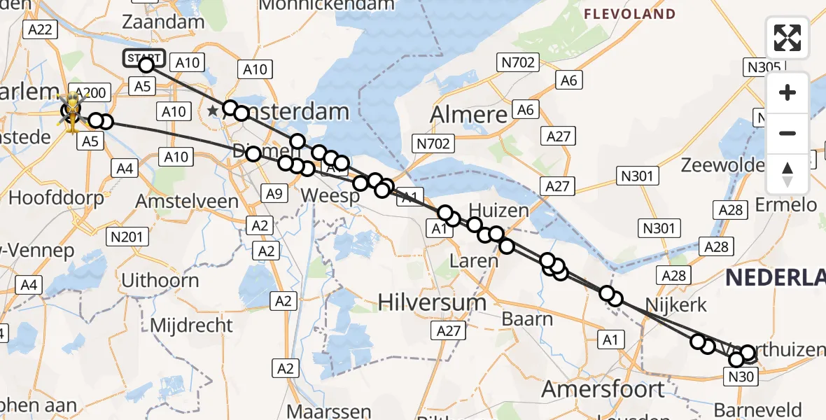Vluchtroute Traumahelikopter Amsterdam Heliport - Zwanenburg, 30 juni 2026, 22:43