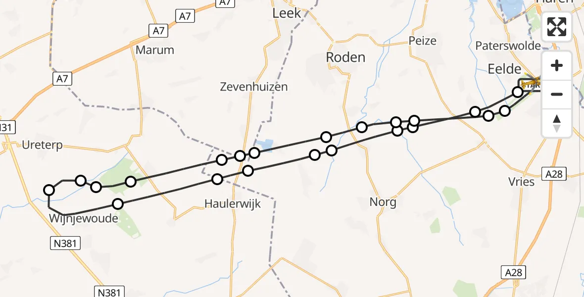 Vluchtroute Traumahelikopter Groningen Airport Eelde - Groningen Airport Eelde, 01 juli 2026, 05:07