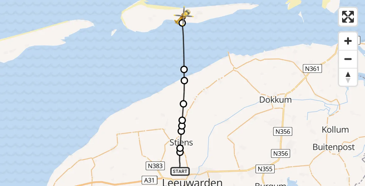 Vluchtroute Ambulancehelikopter Vliegbasis Leeuwarden - Nes, 01 juli 2026, 07:44