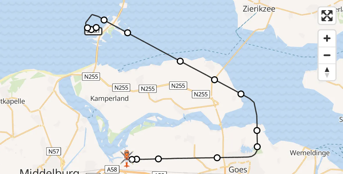 Vluchtroute Kustwachthelikopter Vrouwenpolder - Vliegveld Midden-Zeeland, 01 juli 2026, 08:30