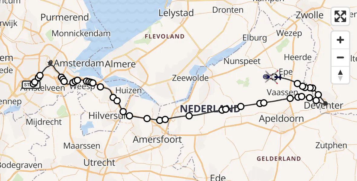 Vluchtroute Politiehelikopter Amsterdam Vliegveld Schiphol - Epe, 01 juli 2026, 09:12