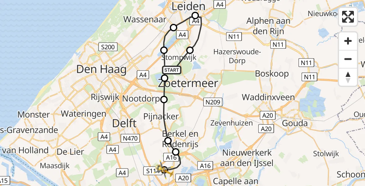 Vluchtroute Traumahelikopter Leidschendam - Rotterdam The Hague Airport, 01 juli 2026, 09:58
