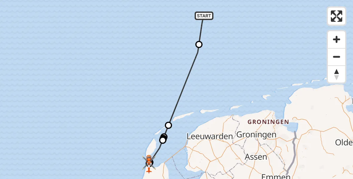 Vluchtroute Kustwachthelikopter North Sea - Militair vliegveld De Kooy / Den Helder Airport, 01 juli 2026, 10:05
