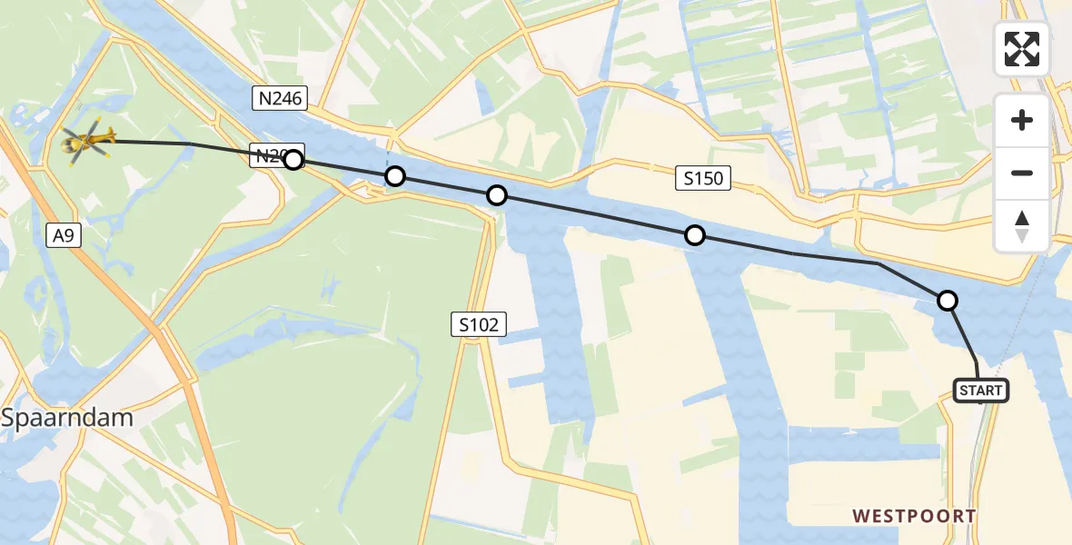 Vluchtroute Traumahelikopter Amsterdam Heliport - Velsen-Zuid, 01 juli 2026, 10:25