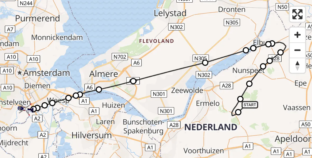 Vluchtroute Politiehelikopter Elspeet - Ouderkerk aan de Amstel, 01 juli 2026, 10:39