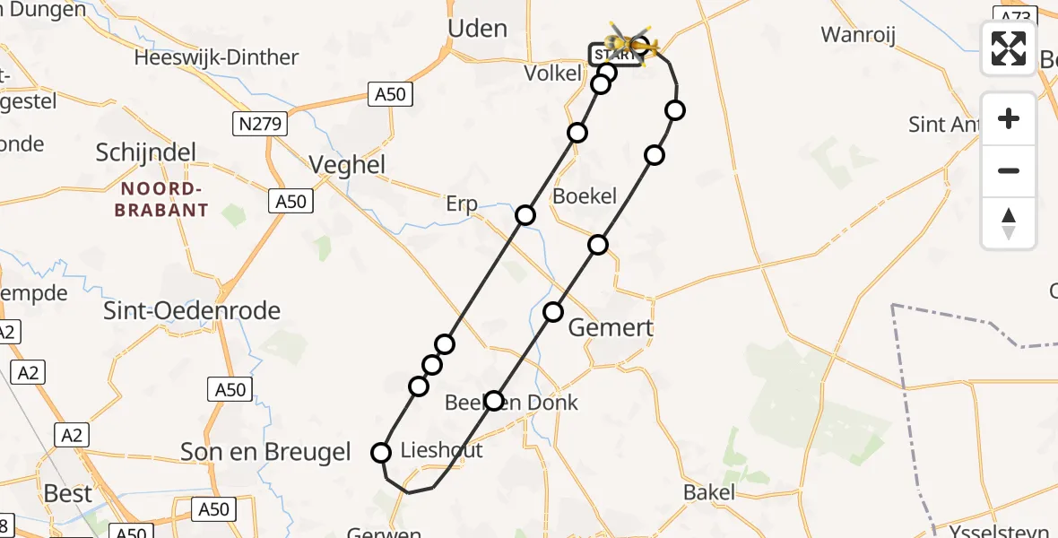 Vluchtroute Traumahelikopter Vliegbasis Volkel - Vliegbasis Volkel, 01 juli 2026, 10:43