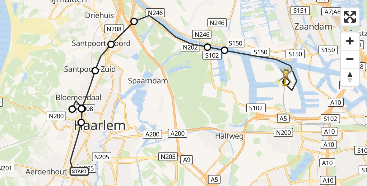 Vluchtroute Traumahelikopter Haarlem - Amsterdam Heliport, 01 juli 2026, 10:50