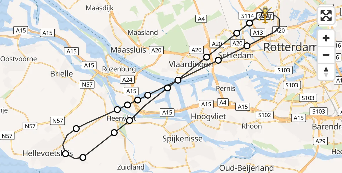Vluchtroute Traumahelikopter Rotterdam The Hague Airport - Rotterdam The Hague Airport, 01 juli 2026, 11:29