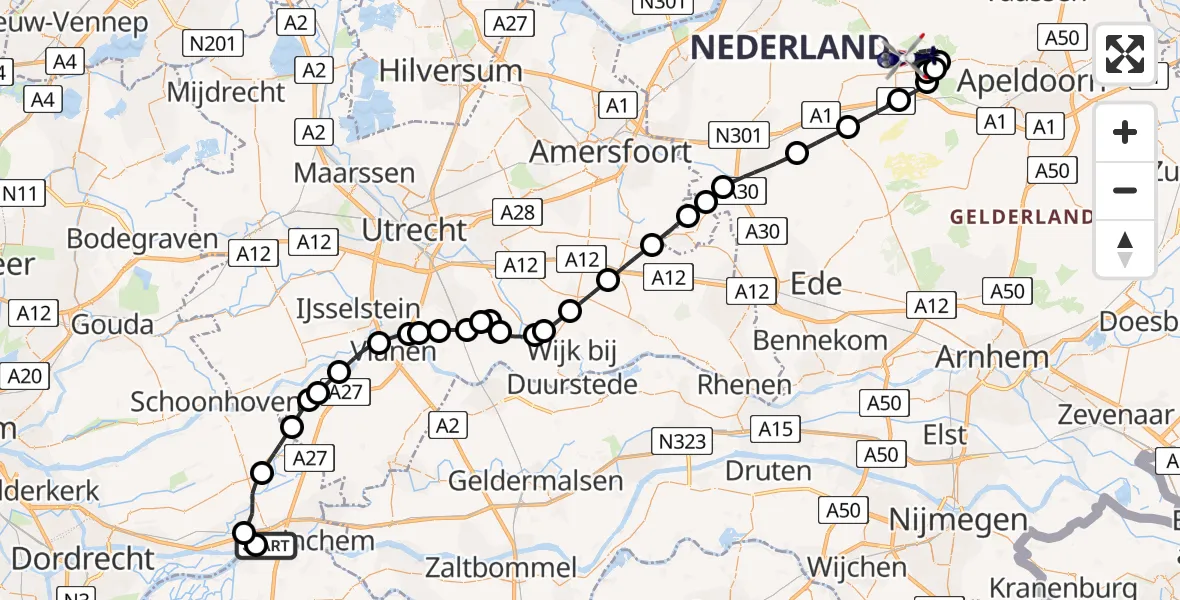 Vluchtroute Politiehelikopter Sleeuwijk - Uddel, 01 juli 2026, 11:39