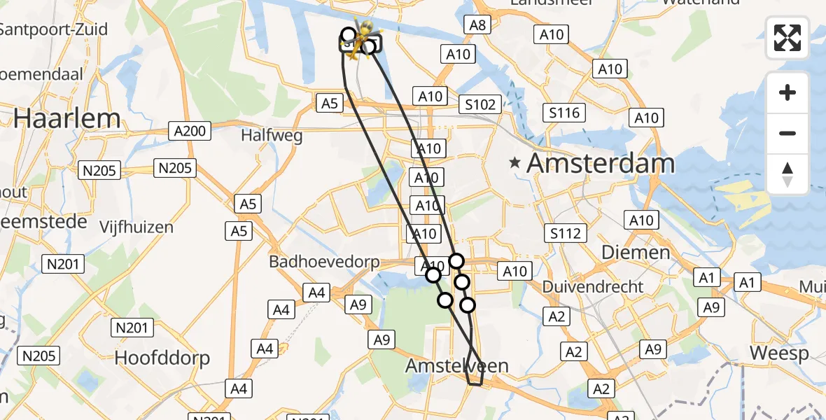 Vluchtroute Traumahelikopter Amsterdam Heliport - Amsterdam Heliport, 01 juli 2026, 11:51
