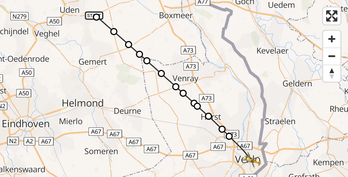 Vluchtroute Traumahelikopter Vliegbasis Volkel - Venlo, 01 juli 2026, 12:12