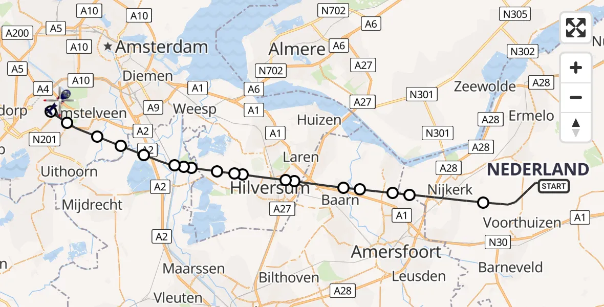 Vluchtroute Politiehelikopter Putten - Amsterdam Vliegveld Schiphol, 01 juli 2026, 12:24