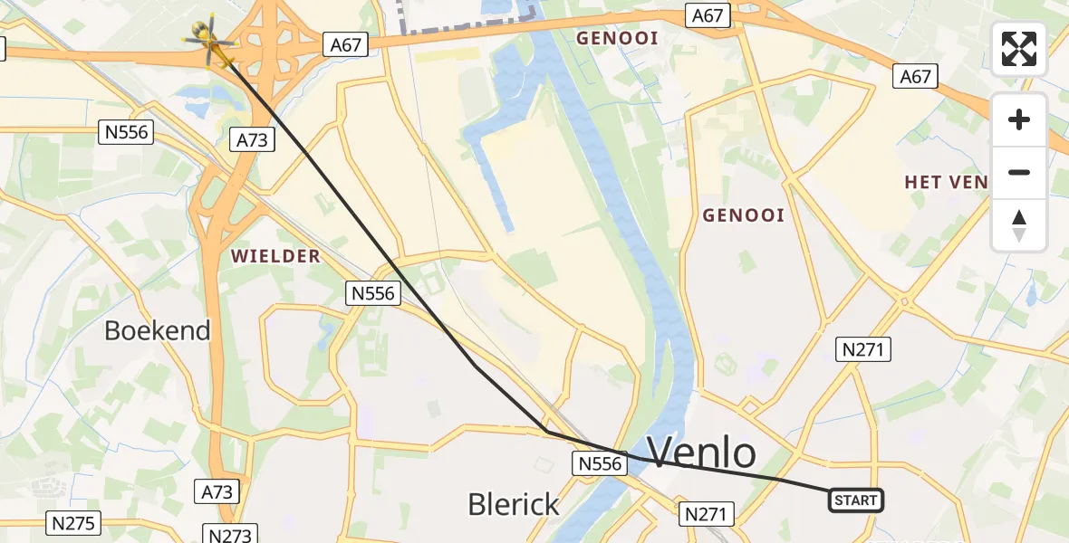 Vluchtroute Traumahelikopter Venlo - Venlo, 01 juli 2026, 12:53