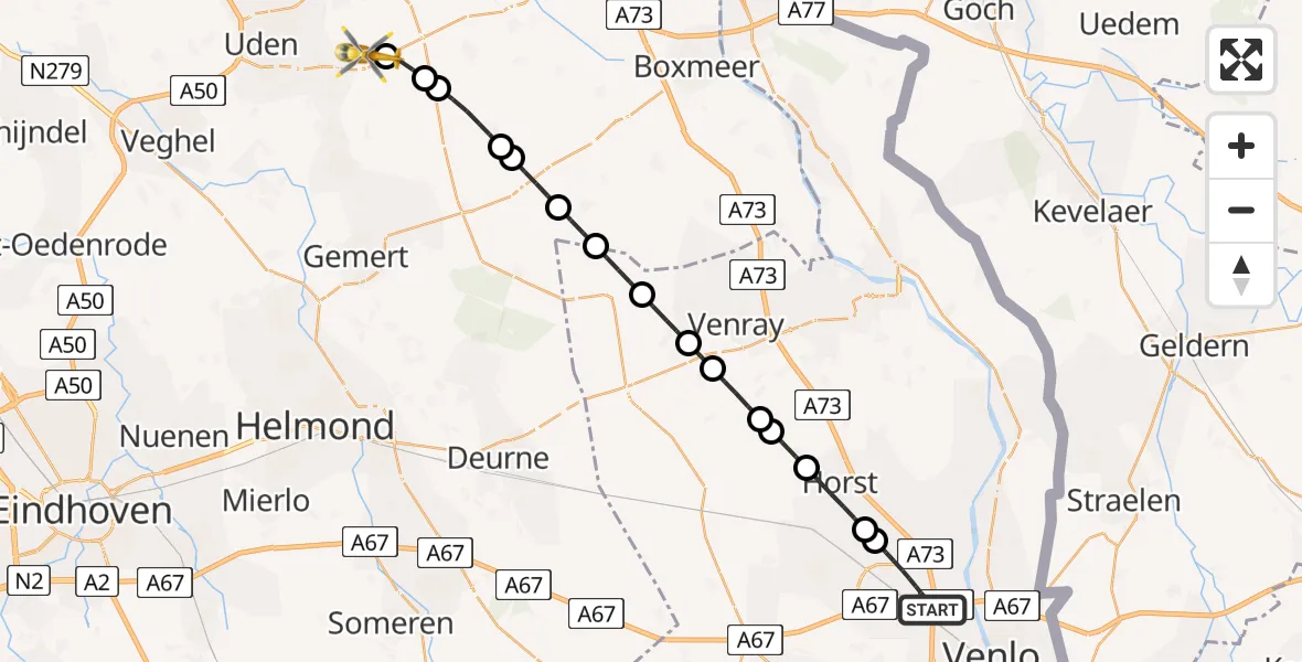 Vluchtroute Traumahelikopter Venlo - Vliegbasis Volkel, 01 juli 2026, 12:57