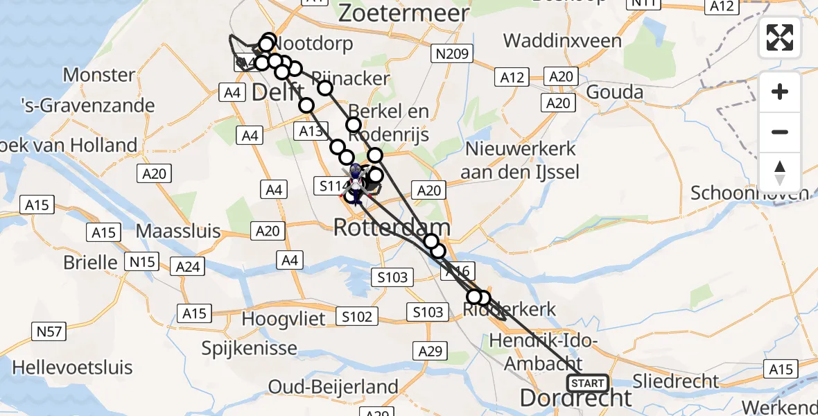 Vluchtroute Politiehelikopter Papendrecht - Rotterdam The Hague Airport, 01 juli 2026, 14:00