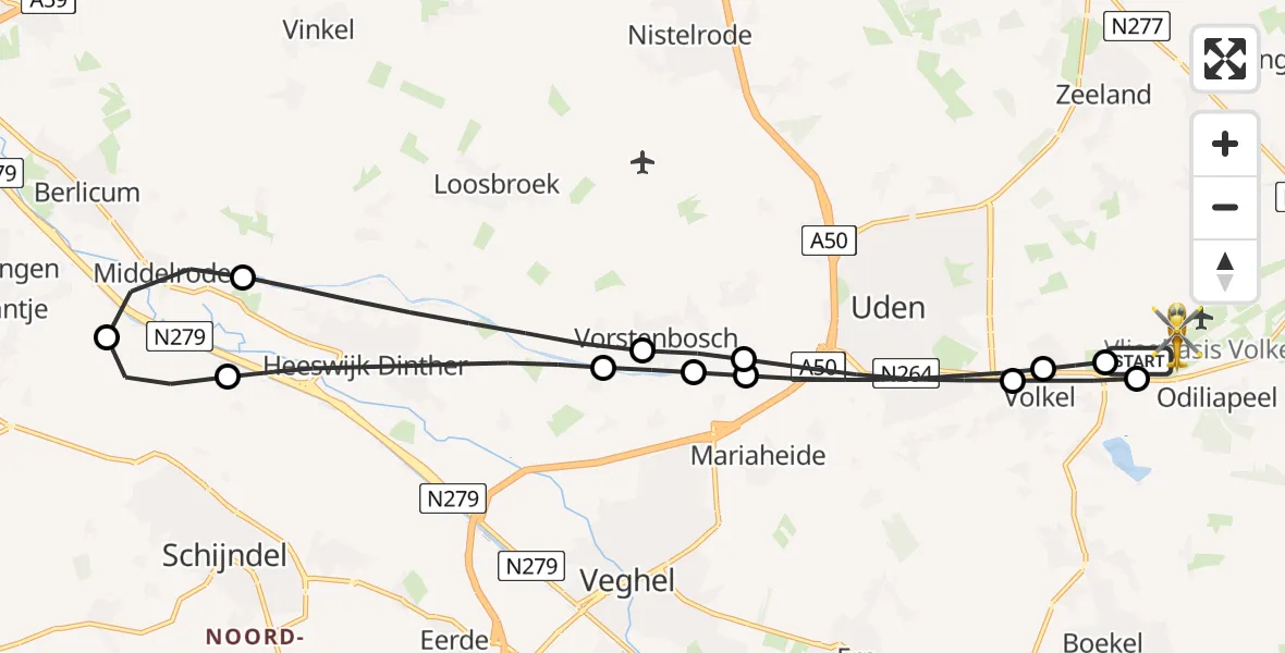 Vluchtroute Traumahelikopter Vliegbasis Volkel - Vliegbasis Volkel, 01 juli 2026, 14:14