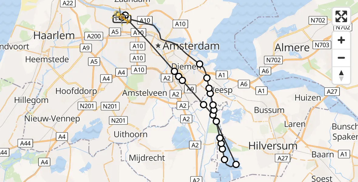Vluchtroute Traumahelikopter Amsterdam Heliport - Amsterdam Heliport, 01 juli 2026, 14:22