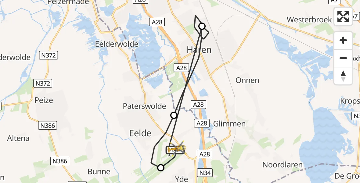 Vluchtroute Traumahelikopter Groningen Airport Eelde - Groningen Airport Eelde, 01 juli 2026, 14:38