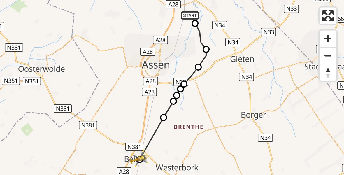 Vluchtroute Traumahelikopter Zeegse - Beilen, 01 juli 2026, 15:44