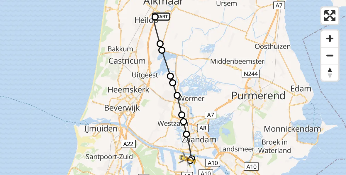 Vluchtroute Traumahelikopter Alkmaar - Amsterdam Heliport, 01 juli 2026, 16:12