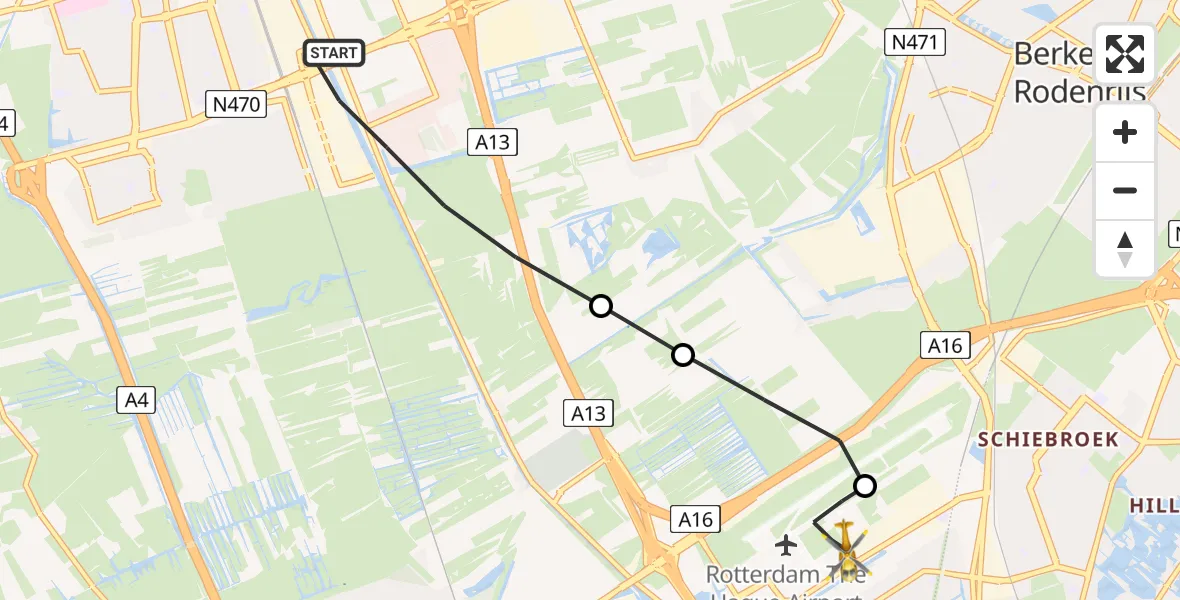 Vluchtroute Traumahelikopter Delft - Rotterdam The Hague Airport, 01 juli 2026, 17:06