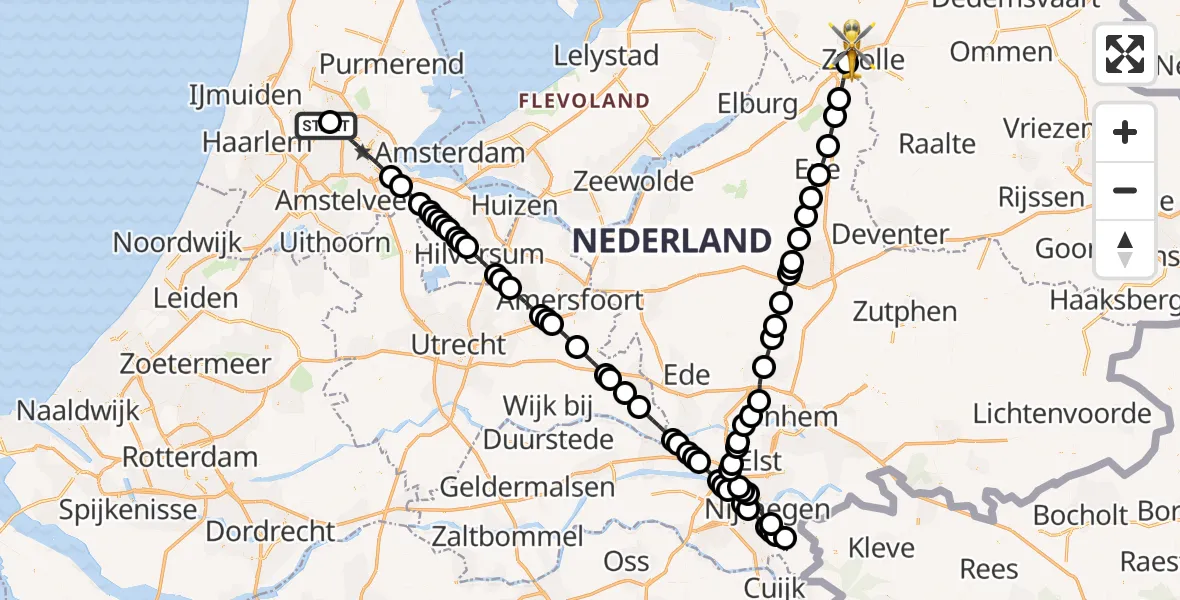Vluchtroute Traumahelikopter Amsterdam Heliport - Zwolle, 01 juli 2026, 17:20