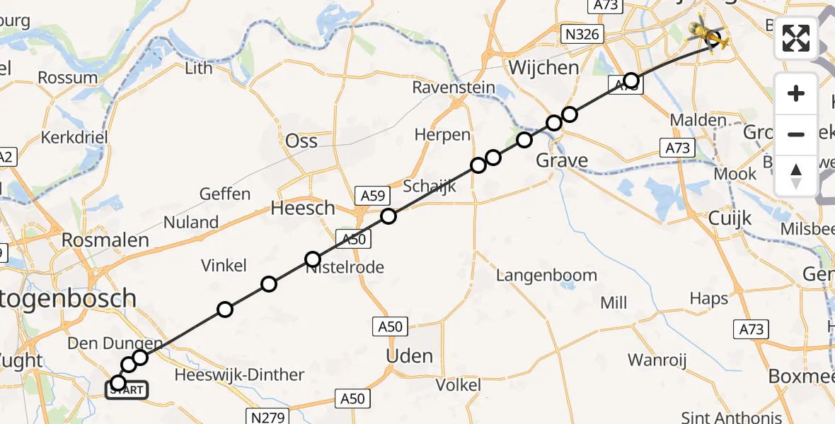 Vluchtroute Traumahelikopter Schijndel - Radboud University Medical Center Heliport, 01 juli 2026, 17:34