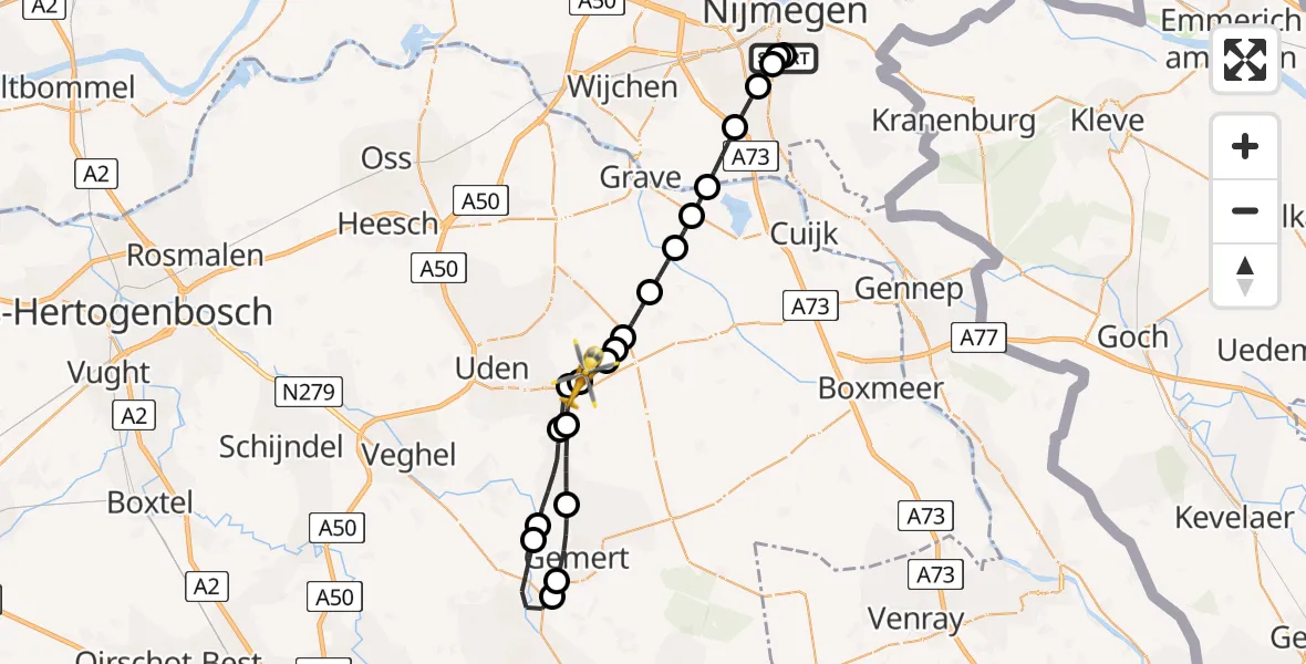 Vluchtroute Traumahelikopter Radboud Universitair Medisch Centrum - Vliegbasis Volkel, 01 juli 2026, 18:23