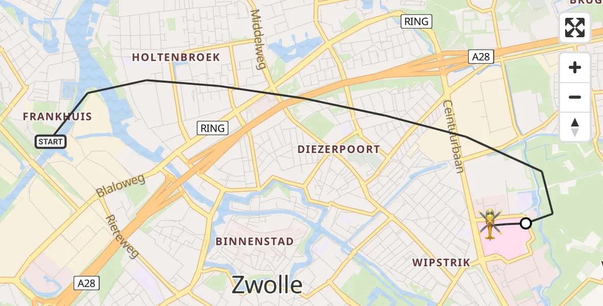 Vluchtroute Traumahelikopter Zwolle - Isala Hospital Zwolle Heliport, 01 juli 2026, 18:42
