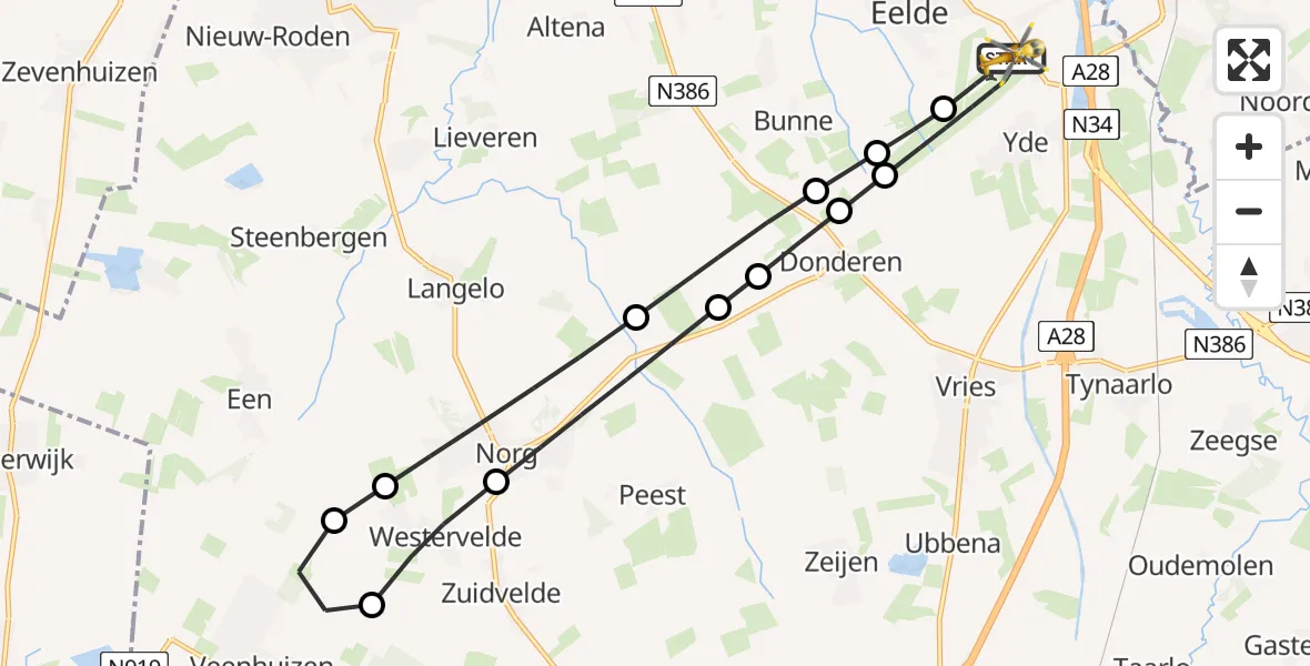 Vluchtroute Traumahelikopter Groningen Airport Eelde - Groningen Airport Eelde, 01 juli 2026, 20:06