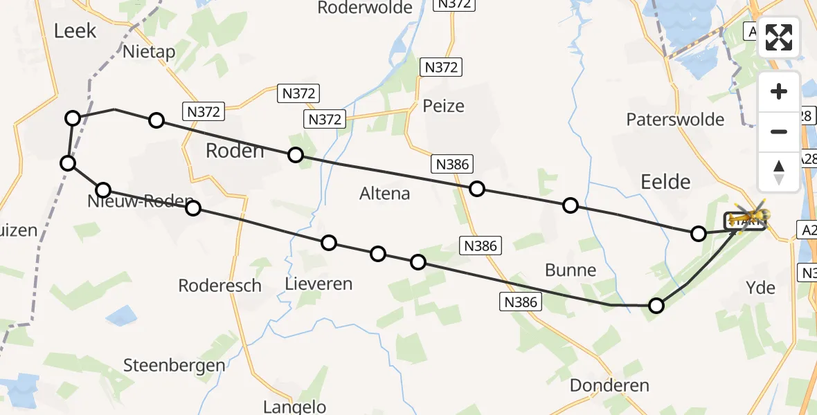 Vluchtroute Traumahelikopter Groningen Airport Eelde - Groningen Airport Eelde, 01 juli 2026, 22:36