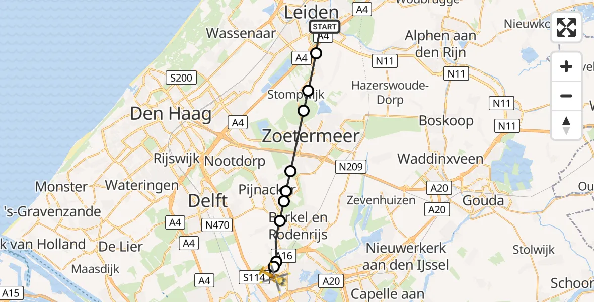 Vluchtroute Traumahelikopter Leiden - Rotterdam The Hague Airport, 01 juli 2026, 22:46