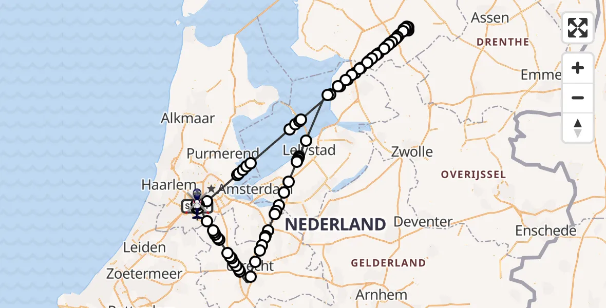 Vluchtroute Politiehelikopter Amsterdam Vliegveld Schiphol - Amsterdam Vliegveld Schiphol, 01 juli 2026, 23:46