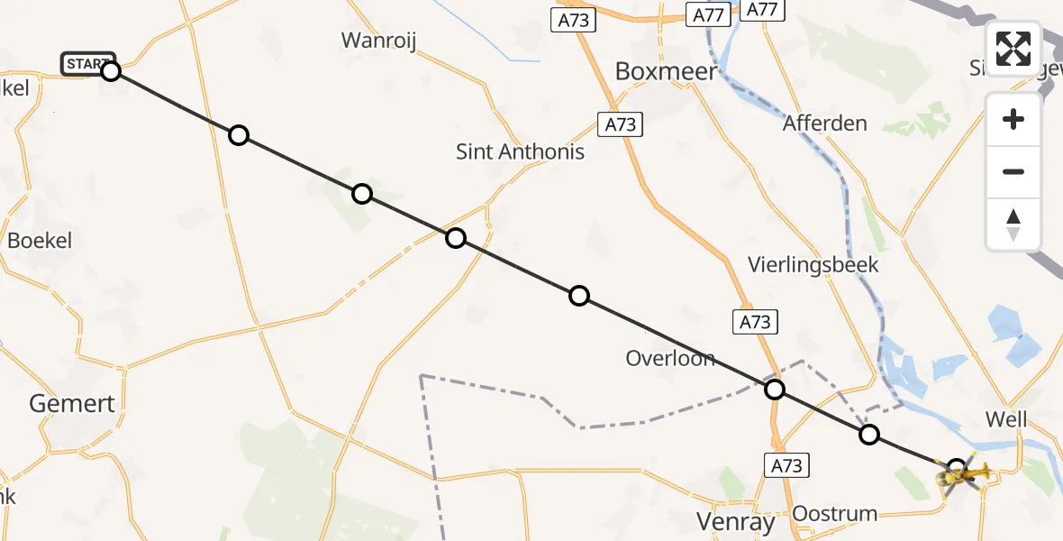 Vluchtroute Traumahelikopter Vliegbasis Volkel - Wanssum, 02 juli 2026, 06:54