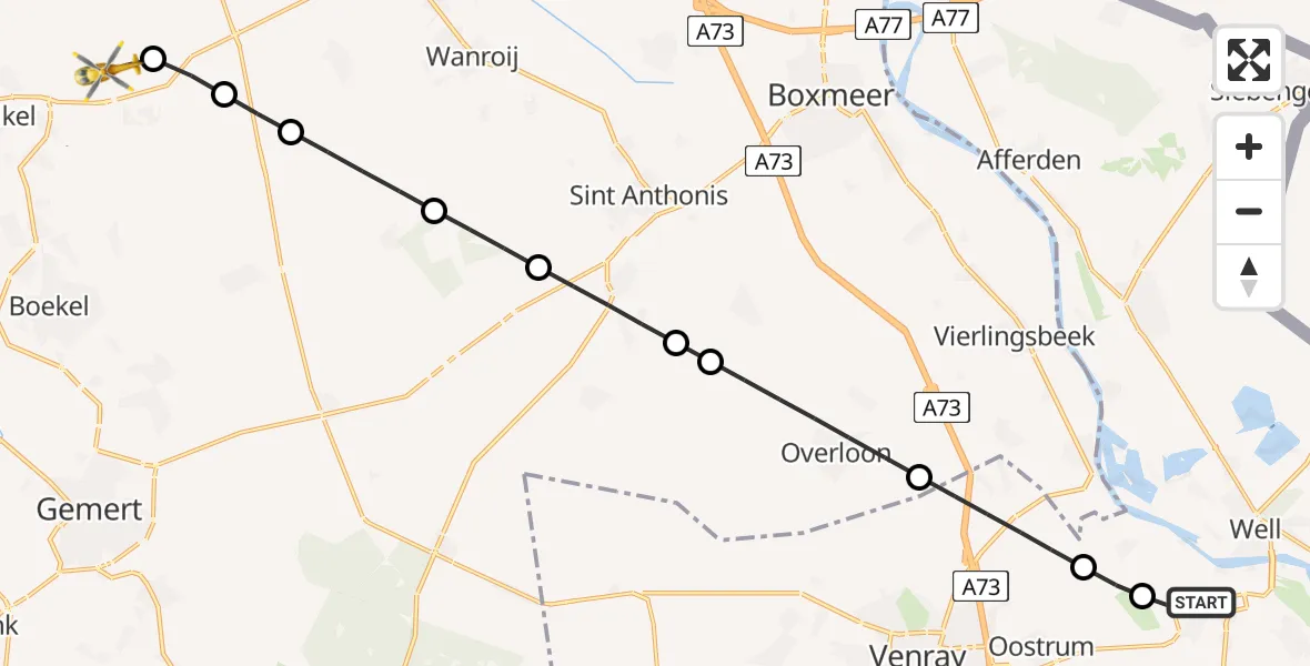 Vluchtroute Traumahelikopter Wanssum - Vliegbasis Volkel, 02 juli 2026, 07:31